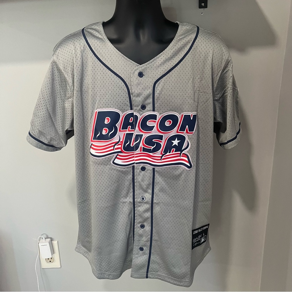 LEHIGH VALLEY IRONPIGS “BACON USA” Ebbets Fied Flannels MiLB Jersey - Men’s L
